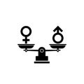 Gender and sexual equality concept. Scales with male and female sex symbols isolated on white background Royalty Free Stock Photo