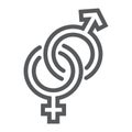 Gender signs line icon, love and sex, heterosexual sign, vector graphics, a linear pattern on a white background. Royalty Free Stock Photo