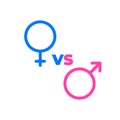 Gender symbols. Concept with man and woman or male and female signs versus against each other