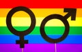 Gender symbols with LGBT rainbow flag background Royalty Free Stock Photo