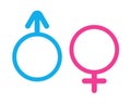 Gender symbols. Male blue and female red sign