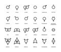 Gender symbols set. Sexual orientation icons. Male, female, transgender, gay, lesbian, bisexual, bigender, travesti