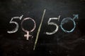 Gender symbols or signs for the male and female sex drawn on a blackboard Royalty Free Stock Photo