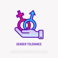 Gender tolerance thin line icon. Modern vector illustration of man and woman equality