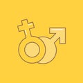 Gender, Venus, Mars, Male, Female Flat Line Filled Icon. Beautiful Logo button over yellow background for UI and UX, website or Royalty Free Stock Photo