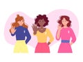 Gender violence. Elimination racial bias against women international day concept, united girls with stop gesture woman