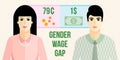 Gender wage gap vector illustration.