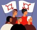 Genderfluid people, LGBTQ community with flag, Flat stock illustration with Non-binary persons together as genderfluid