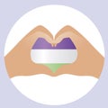 Genderqueer flag, isolated round icon with heart and hands, flat vector stock illustration as concept of genderqueer people and