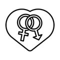 Genders male and female symbols in heart line style icon