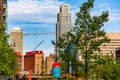 Gene Leahy Mall Omaha Riverfront with surrounding downtown buildings Omaha Nebraska USA Royalty Free Stock Photo