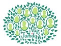 Genealogical family tree, my family green foliage vector illustration isolated on white background