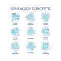 Genealogy blue concept icons set