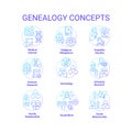 Genealogy blue gradient concept icons set