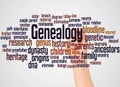 Genealogy word cloud and hand with marker concept Royalty Free Stock Photo