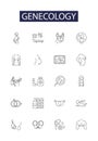 Genecology line vector icons and signs. Genes, Genetics, Heredity, Evolution, Organisms, Populations, Natural, Selection