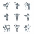 General arts line icons. linear set. quality vector line set such as video camera, videogames, painting, origami, theatre,