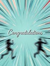 General Congratulations Card Wish - Vibrant teal background with dynamic streaks and blurred silhouettes of running figures,