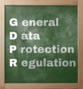 General Data Protectioin Regulation text on school greenboard in Royalty Free Stock Photo
