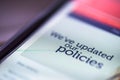 General Data Protection Regulation - GDPR - closeup smartphone message We`ve Updated Our Policies