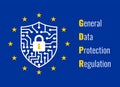 General Data Protection Regulation or GDPR concept with digital lock protect sign and 12 yellow star around vector design Royalty Free Stock Photo