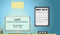 General Data Protection Regulation GDPR Concept Illustration - 25 May 2018. Office desk with calendar. Royalty Free Stock Photo