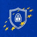 General Data Protection Regulation or GDPR concept with Silver Protect lock sign and Europe 12 yellow star around on blue digital Royalty Free Stock Photo