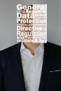 General Data Protection Regulation, GDPR on the face of a man in a business suit, information security concept and personal data Royalty Free Stock Photo