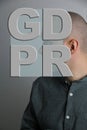 General Data Protection Regulation, GDPR on the face of a man, information security concept and personal data protection, close-up Royalty Free Stock Photo