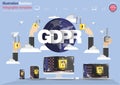 General Data Protection Regulation - GDPR - with Hand Business man,Cellphone,Tablet ,Laptop,Computer,icon, key,Lock, Padlock,unloc