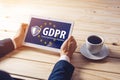 General Data Protection Regulation GDPR . The text with the EU flag depicted on tablet Royalty Free Stock Photo