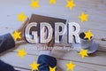 General Data Protection Regulation GDPR . The text with the EU flag depicted on tablet Royalty Free Stock Photo