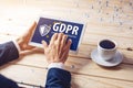 General Data Protection Regulation GDPR . The text with the EU flag depicted on tablet Royalty Free Stock Photo