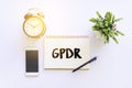 General Data Protection Regulation GDPR WORD notepad top view Royalty Free Stock Photo