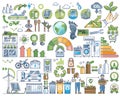 General eco friendly elements with sustainable ecology outline collection set Royalty Free Stock Photo