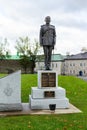 General Georges-Philias Vanier statue and RÃ©giment canadien-franÃ§ais in fleur-de-lys inscription on granite monument Royalty Free Stock Photo