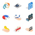 General internet icons set, isometric style