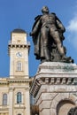 General Klapka statue and Komarno city hall Royalty Free Stock Photo