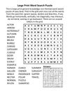 General knowledge word search puzzle. Easy level. Family friendly. Large print. Suitable for seniors, grown-ups, children. Answer