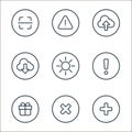 general line icons. linear set. quality vector line set such as add, cross, gift, warning, sun, download, upload, warning