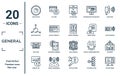 general linear icon set. includes thin line add photos, biotechnology, atm cash, annual fee, hr software, digital banking, ar