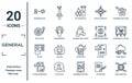 general linear icon set. includes thin line implementation, inflate tire, cit risk, in-game advertising, edge computing, business
