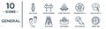 general linear icon set. includes thin line nail puller, picnic table with basket, chef hat with a pencil, stepladder, wolf Royalty Free Stock Photo