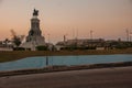 General Maximo Gomez monument in the evening. Sunset in Havana. The Castillo Del Morro lighthouse. Cuba