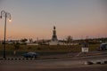 General Maximo Gomez monument in the evening. Sunset in Havana. Roadway, the road on which you ride with the cars. The Castillo De