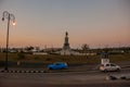 General Maximo Gomez monument in the evening. Sunset in Havana. Roadway, the road on which you ride with the cars. Cuba