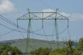 General metal electric post at summer field, Central Balkan mountain, Stara Planina Royalty Free Stock Photo