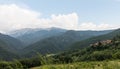 General and panoramic view of the Alt Urgell mountain region and the village of Fornals, Catalan Pyrenees, Catalonia, Spain Royalty Free Stock Photo