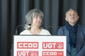 General Secretary CCOO Madrid, Paloma Lopez, and UGT General Secretary, Pepe Alvarez, at May Day conferenc, Madrid