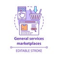 General services marketplaces concept icon. On demand economy, e commerce idea thin line illustration. Smartphone